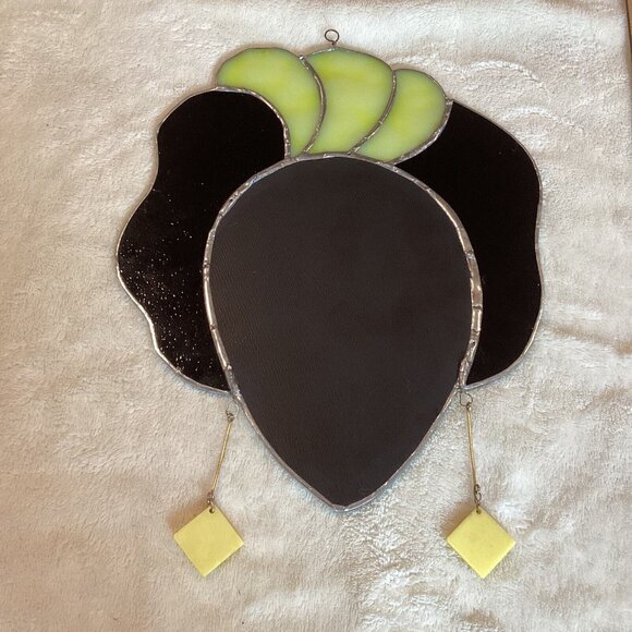 Lady Head Stained Glass Suncatcher W/ Dangle Earrings Window Decoration Mirror - Picture 1 of 4